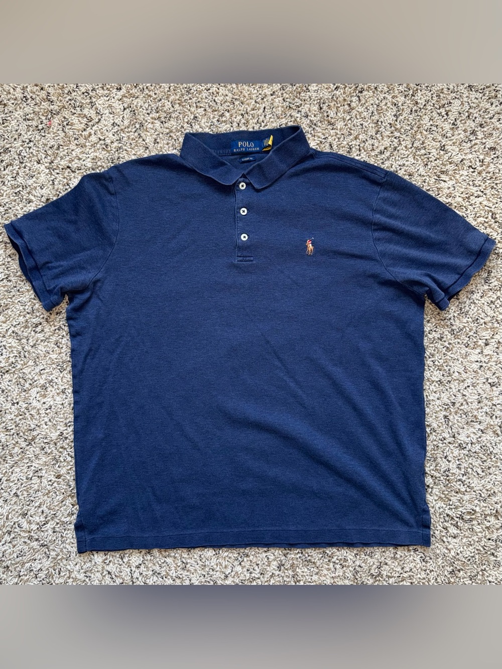 Polo Ralph Lauren Men's LClassic Fit Navy Blue Short Sleeve Mesh Polo Shirt